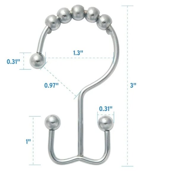 Shower Curtain Rings, Metal Double Shower Hooks Set of 12 - Picture 7 of 9